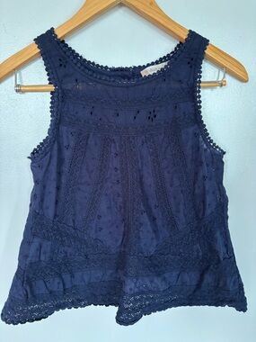 Altar'd State Navy Eyelet Lace Trim Sleeveless Tank
